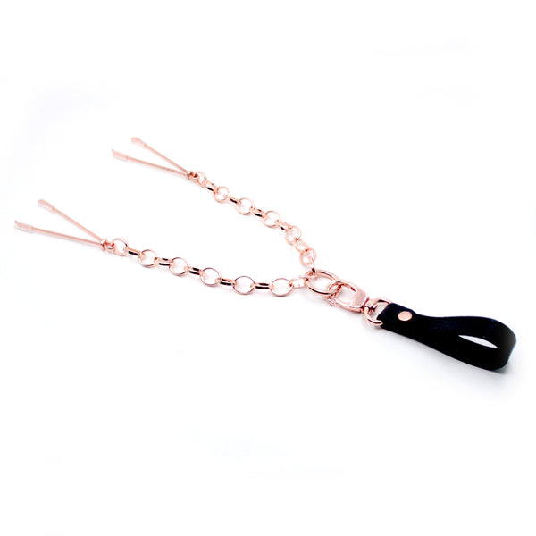 Restrained Grace Nipple Clamps The Leather Handle Nipple Clamps in Black & Rose Gold