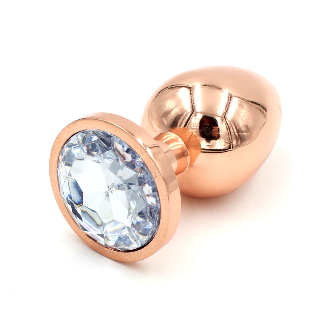 Rose Gold Butt Plug with Clear Crystal Plug Restrained Grace   