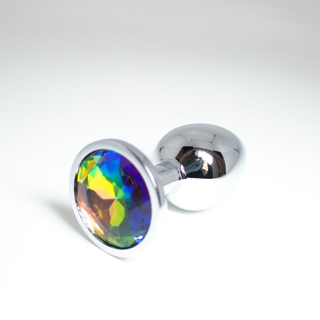 Silver Rainbow Crystal Rhinestone Butt Plug Plug Restrained Grace   