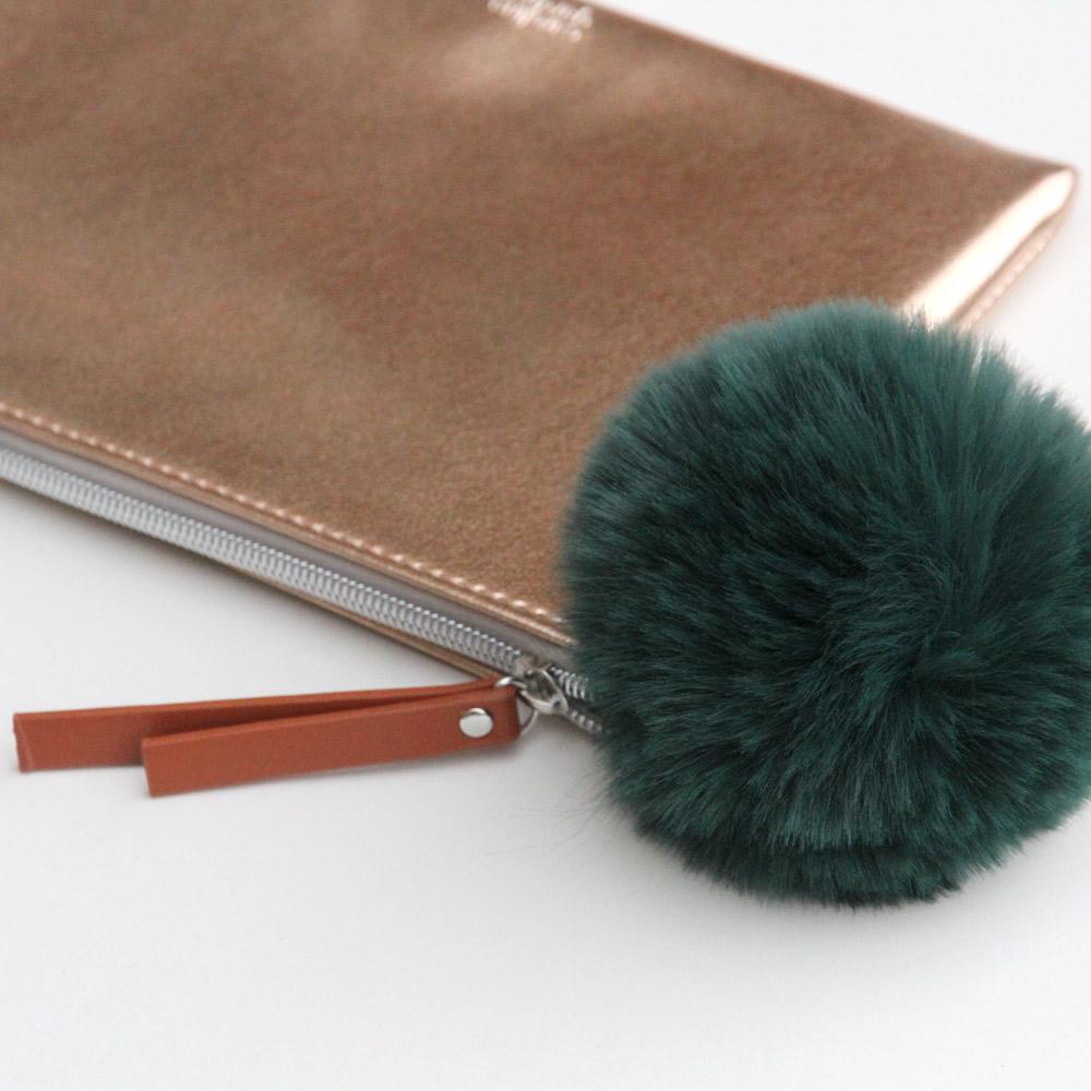 Caroline Gardner - Rose Gold Pouch with Emerald Green Pom Bags Caroline Gardner   